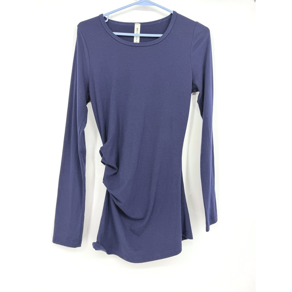 Vanilla Bay Womens Navy Blue Long Sleeve Side Ruched Crew Neck Top